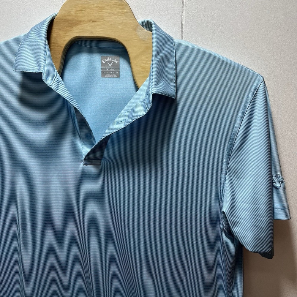 Callaway Opti‎ Dri Men's Size XL Light Blue Striped Polo Shirt Golf Logo